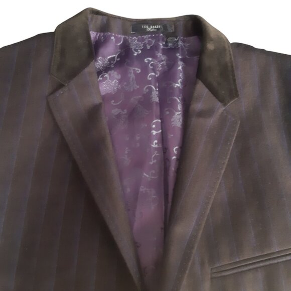 Ted Baker SZ42 Velvet Collar, Indigo Pinstripe Men's Black Wool Dinner Jacket - Picture 2 of 16